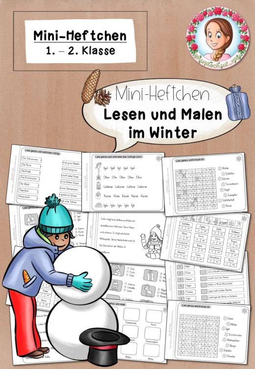 Mini-Heft Winter Klasse 1 und 2 Lesen und Malen Deutsch