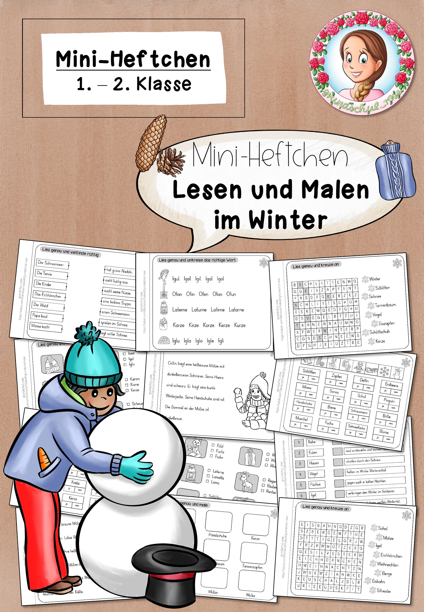 Mini-Heft Winter Klasse 1 und 2 Lesen und Malen Deutsch