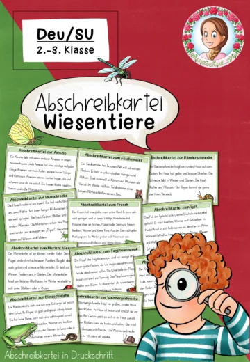 Cover: Abschreibkartei Wiesentiere | Druckschrift Klasse 2-3 – digitales Unterrichtsmaterial für die Grundschule
