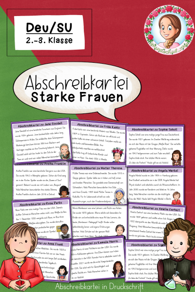 Abschreibkartei „Starke Frauen“ (Druckschrift) 2. – 3. Klasse Berühmte Persönlichkeiten (1688291)