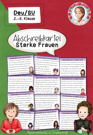 Cover: Abschreibkartei "Starke Frauen" (Druckschrift) 2. - 3. Klasse Berühmte Persönlichkeiten – digitales Unterrichtsmaterial für die Grundschule
