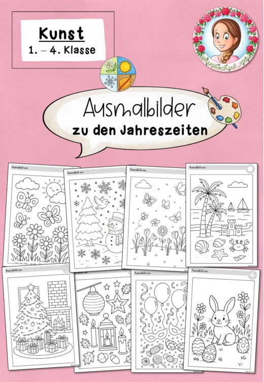 FREEBIE: Ausmalbilder Jahreszeiten (1.-4. Klasse) Kunst