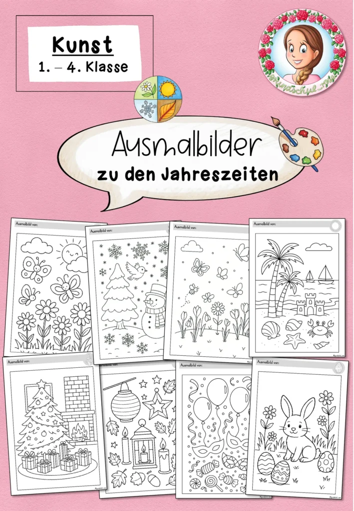 Ausmalbilder Jahreszeiten | Kunst Freebie Klasse 1-4