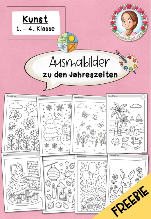 Cover: Ausmalbilder Jahreszeiten | Kunst Freebie Klasse 1-4 – digitales Unterrichtsmaterial für die Grundschule