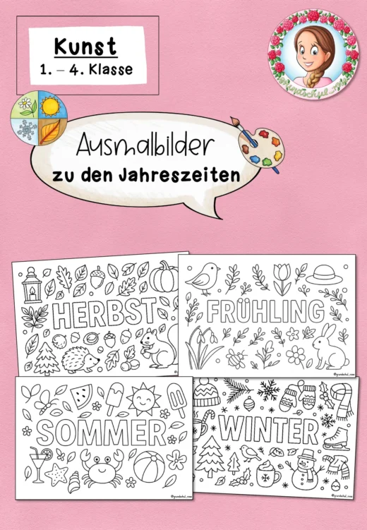 FREEBIE: 4 Ausmalbilder Jahreszeiten (1.-4. Klasse) Kunst