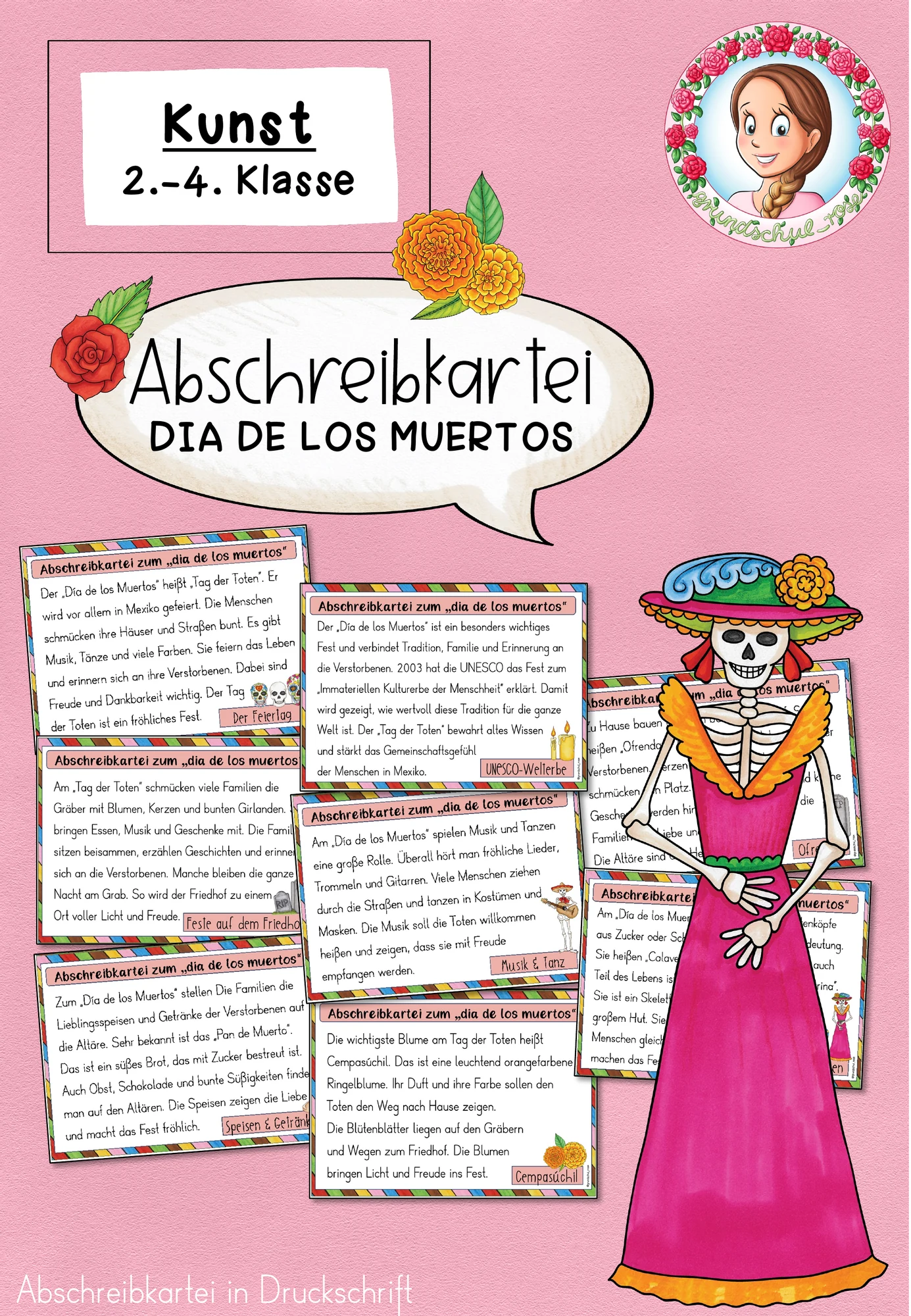 Abschreibkartei zum Dia de los muertos (2.-4. Klasse) Kunst