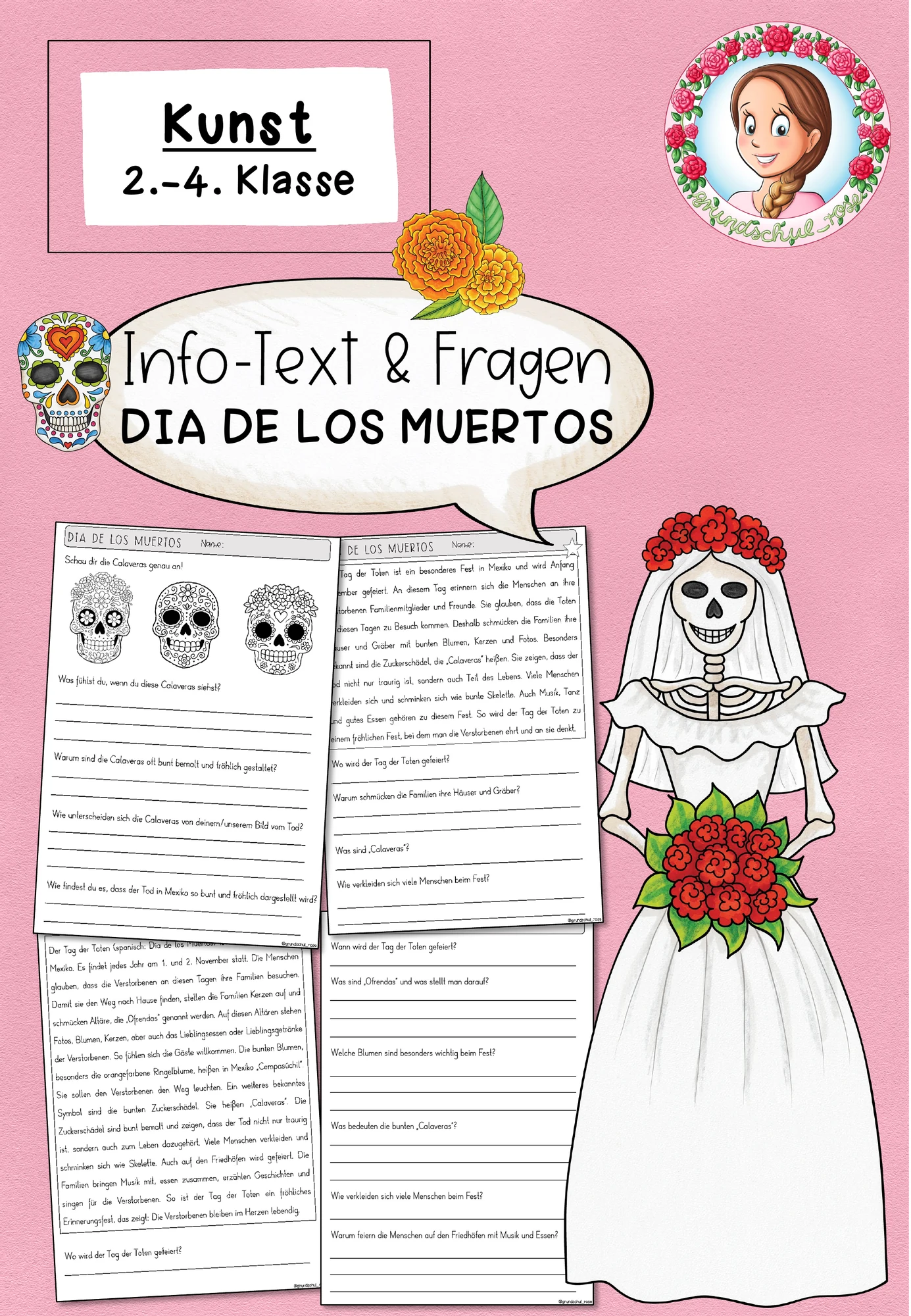 Info-Text & Fragen zum Dia de los muertos (2.-4. Klasse) Kunst