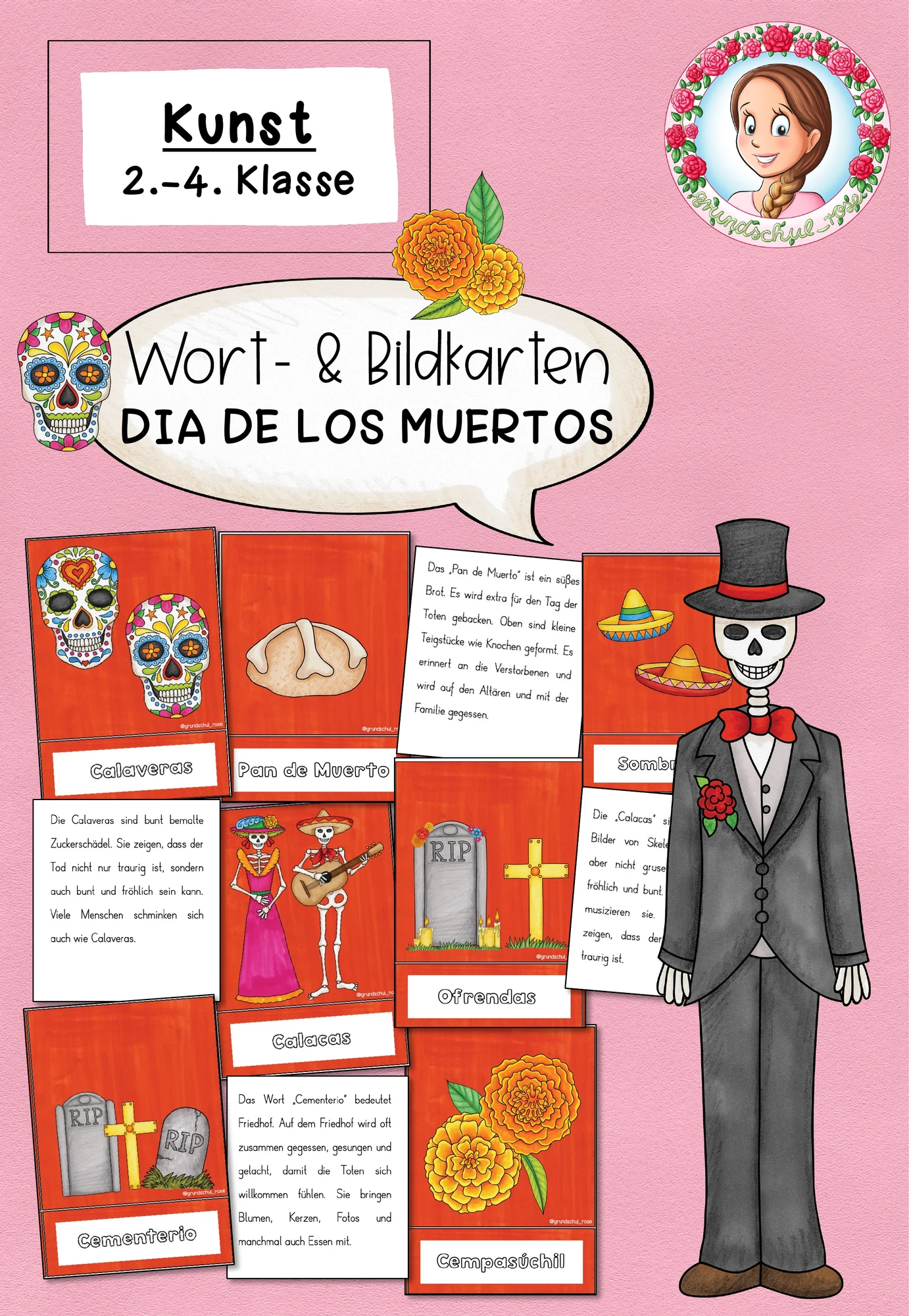 Wort- und Bildkarten zum Dia de los muertos (2.-4. Klasse) Kunst