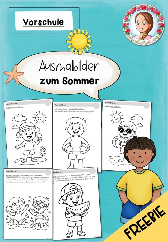 Sommer-Malvorlagen für Kita & Vorschule | Freebie