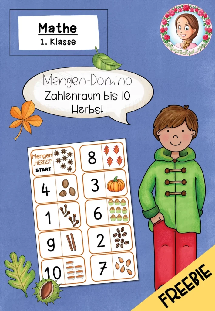 Mengen erfassen ZR 10 Herbst – Domino Mathe Klasse 1 kostenlos Cover