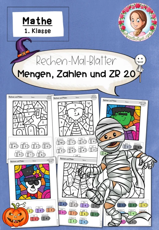Halloween: Rechen-Mal-Blätter ZR 20 – Rechnen und Malen - 1. Klasse - Ziffern und Mengen erkennen - Addition & Subtraktion