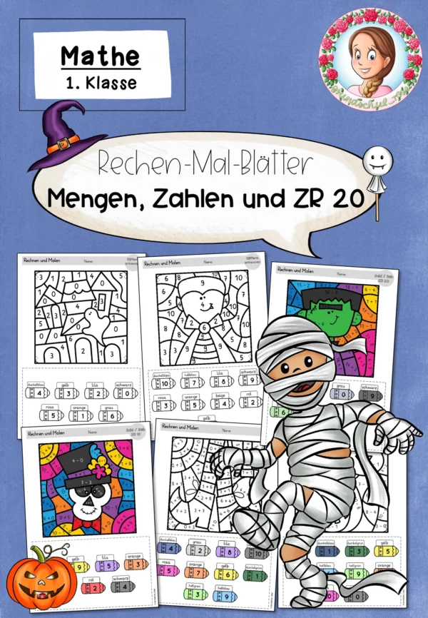 Rechenmalblätter Halloween Klasse 1 | ZR 20 Rechnen und Malen – Cover für Mathematik, 1. Klasse