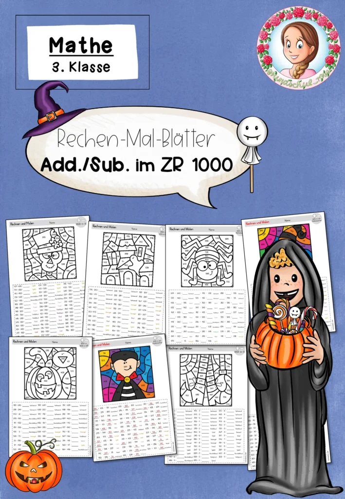 Rechenmalblätter Halloween Mathematik Klasse 3 - Cover für Klasse 3