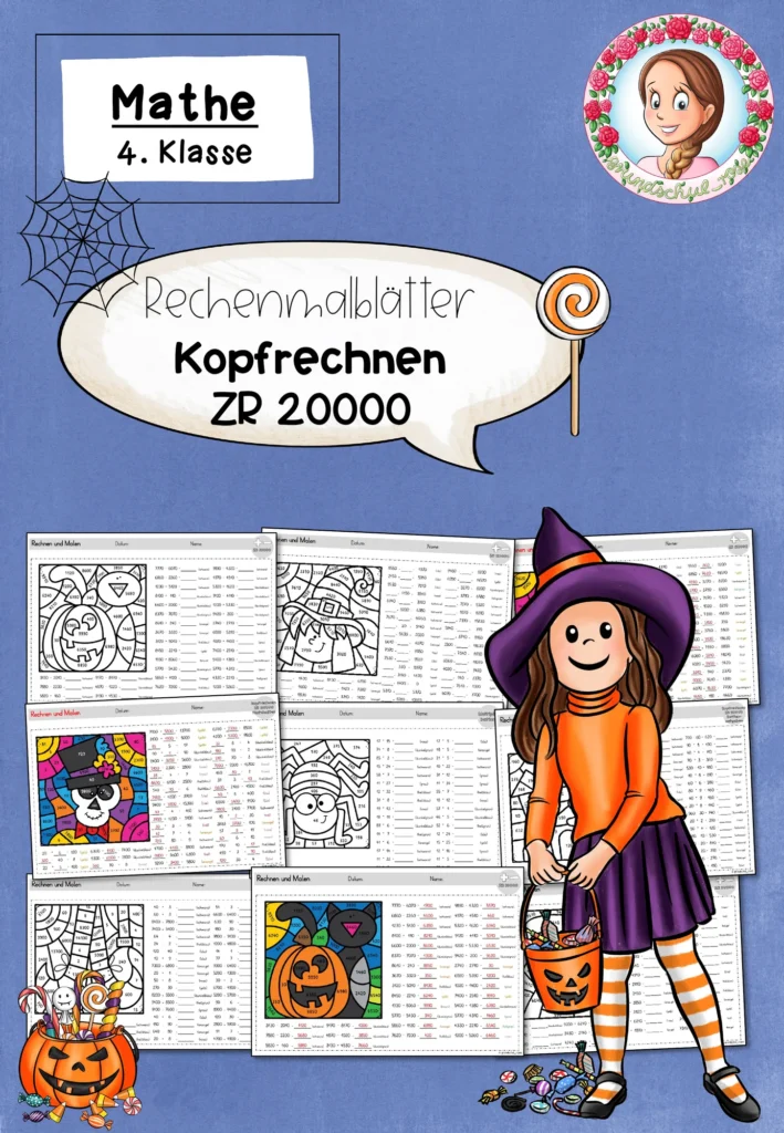 Rechenmalblätter Halloween Mathematik Klasse 4 - Cover für Klasse 4