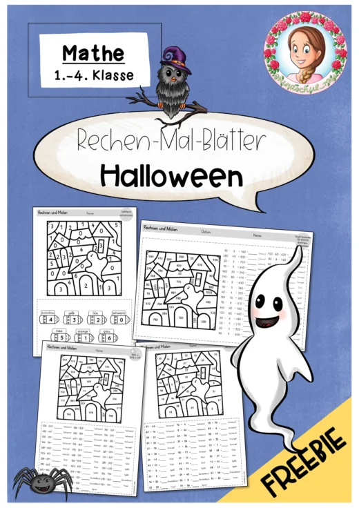 Halloween: Kostenlose Rechen-Mal-Blätter – Differenzierte Aufgaben (1.–4. Klasse) FREEBIE