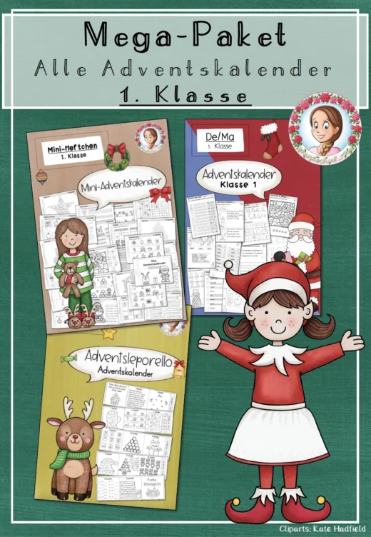 Mega-Paket Alle Adventskalender (1. Klasse – Weihnachten) – Mathe, Deutsch & Kreatives