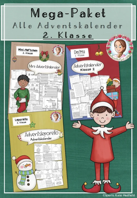 Mega-Paket Adventskalender Weihnachten (2. Klasse) – Tägliche Aufgaben zu Deutsch & Mathematik