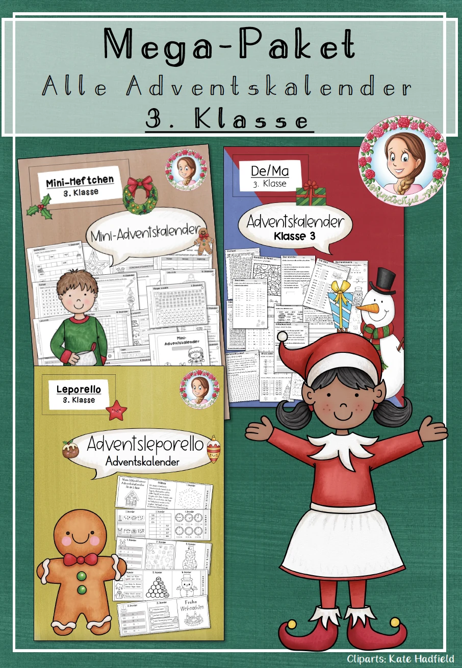 Cover: Mega-Paket Adventskalender Weihnachten (3. Klasse) – Tägliche Aufgaben zu Deutsch & Mathe – digitales Unterrichtsmaterial für die Grundschule