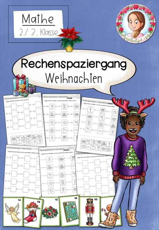 Rechenspaziergang zu Weihnachten – Rechnen und Bewegen Addition & Subtraktion ZR100 (2.–3. Klasse, 3-fach differenziert)