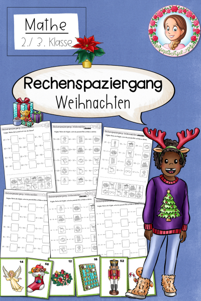 Rechenspaziergang zu Weihnachten – Rechnen und Bewegen Addition & Subtraktion ZR100 (2.–3. Klasse, 3-fach differenziert) (1773078)
