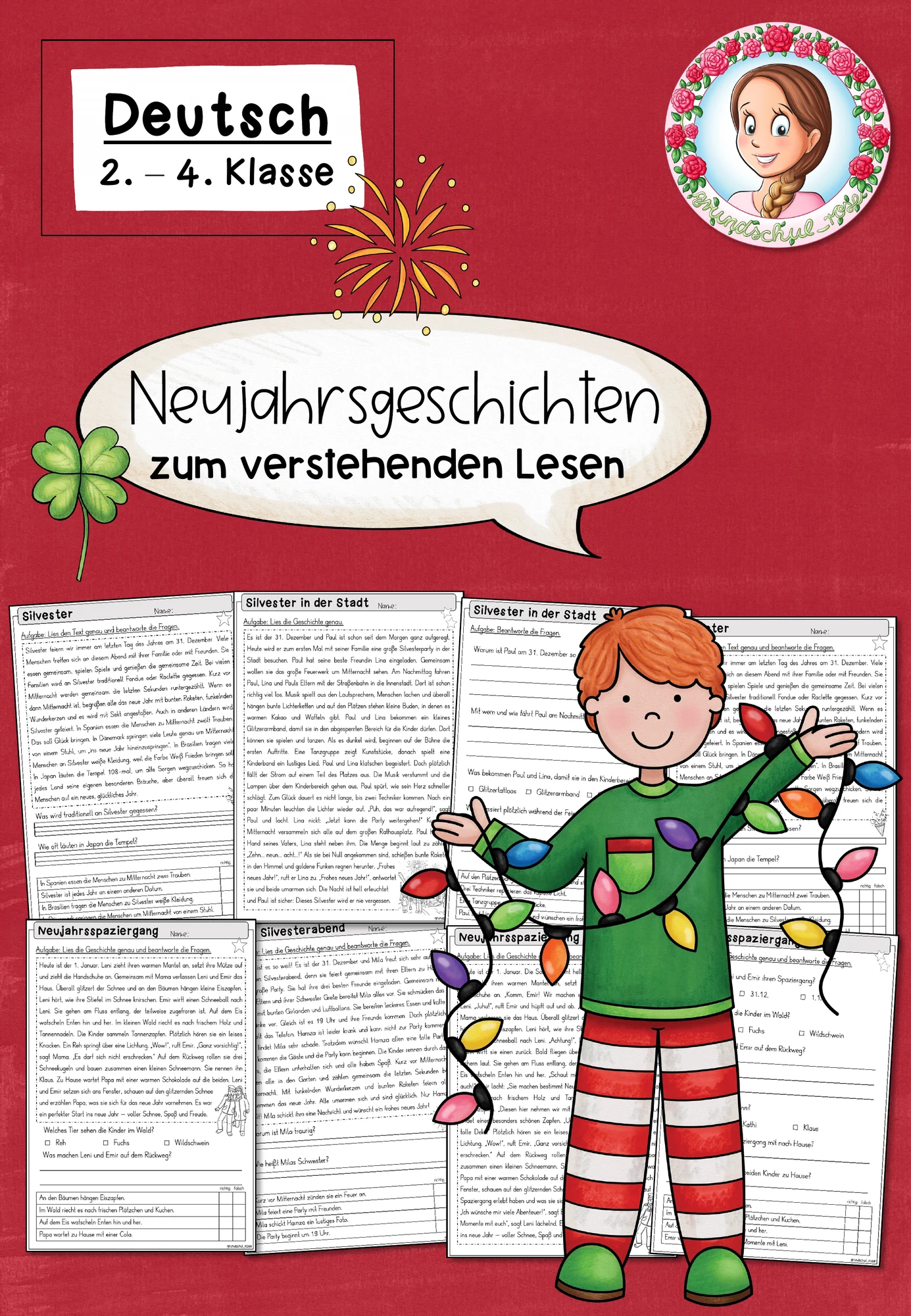 Neujahr Geschichten zum verstehenden Lesen Leseverstehen (2.-4. Klasse) Deutsch Leseförderung Silvester