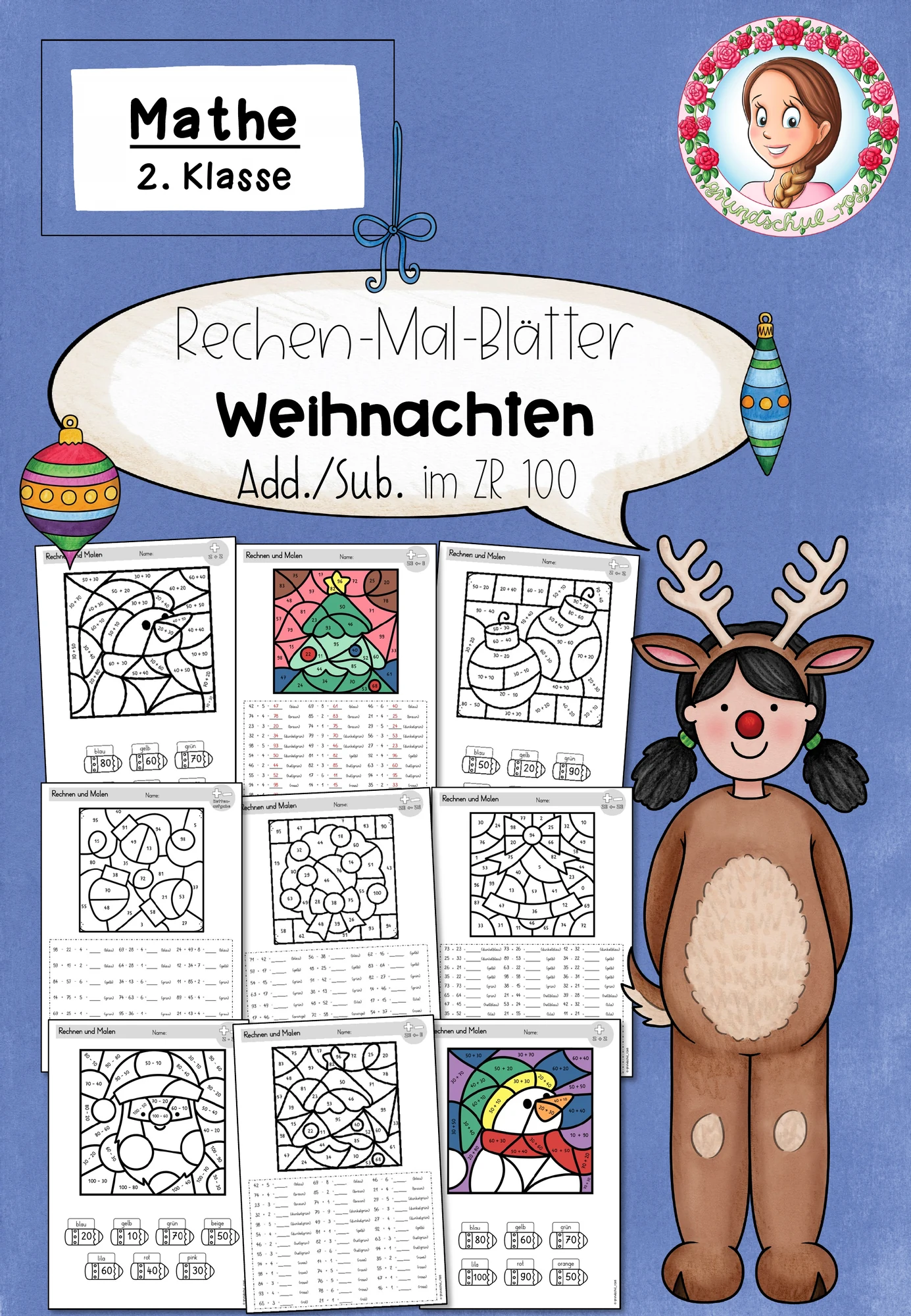 Rechenmalblätter Weihnachten | Division | ZR 100 | Klasse 2-3