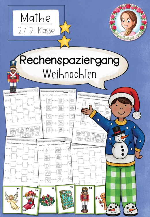 Rechnen und Bewegen Weihnachten Rechenspaziergang Addition Subtraktion Multiplikation Division (ZR 100 Klasse 2 bis 3)