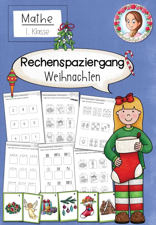 Rechnen und Bewegen Weihnachten Rechenspaziergang ZR 10 Spielerisch Addieren, Subtrahieren & Zahlenraum üben (1. Klasse)