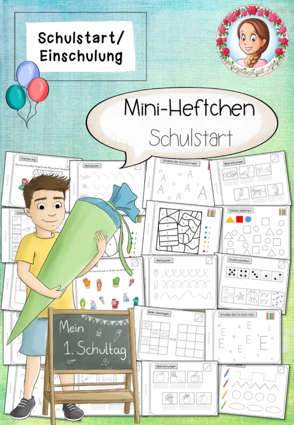 Mini-Heftchen "Mein Schulstart" – Cover für Deutsch, Mathematik, Vorschule, 1. Klasse