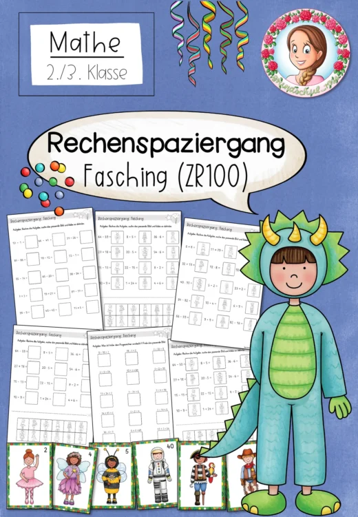 Rechnen und Bewegen: Rechenspaziergang Fasching ZR 100 Addition, Subtraktion, Multiplikation und Division Kopfrechnen