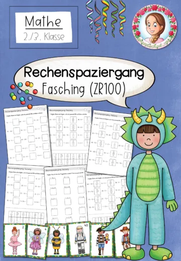 Cover: Rechnen und Bewegen: Rechenspaziergang Fasching ZR 100 Addition, Subtraktion, Multiplikation und Division Kopfrechnen – digitales Unterrichtsmaterial für die Grundschule