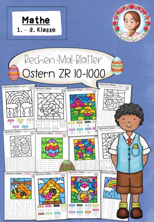 Rechenmalblätter Ostern – Addition & Subtraktion ZR 10-1000 (1.–3. Klasse Mathematik) - Rechnen und Malen