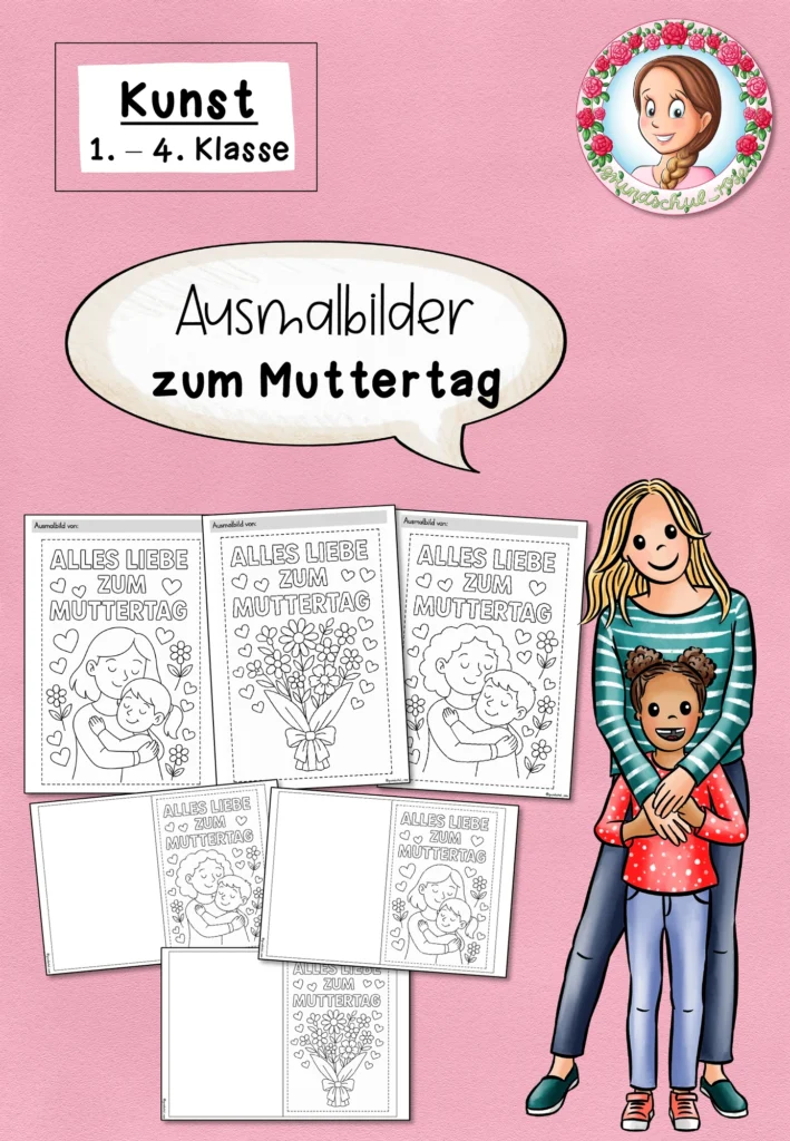 Ausmalbilder Muttertag Kunst Klasse 1-4 - Cover für Klasse 1-4