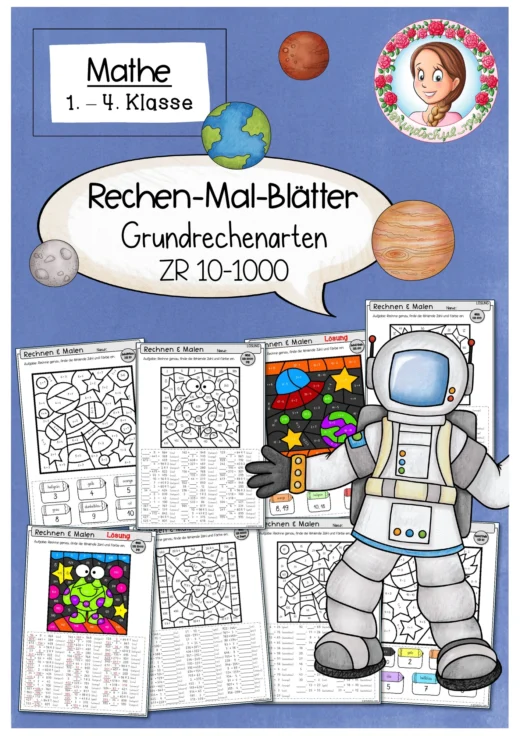Rechenmalblätter Planeten | Grundrechenarten Klasse 1-4