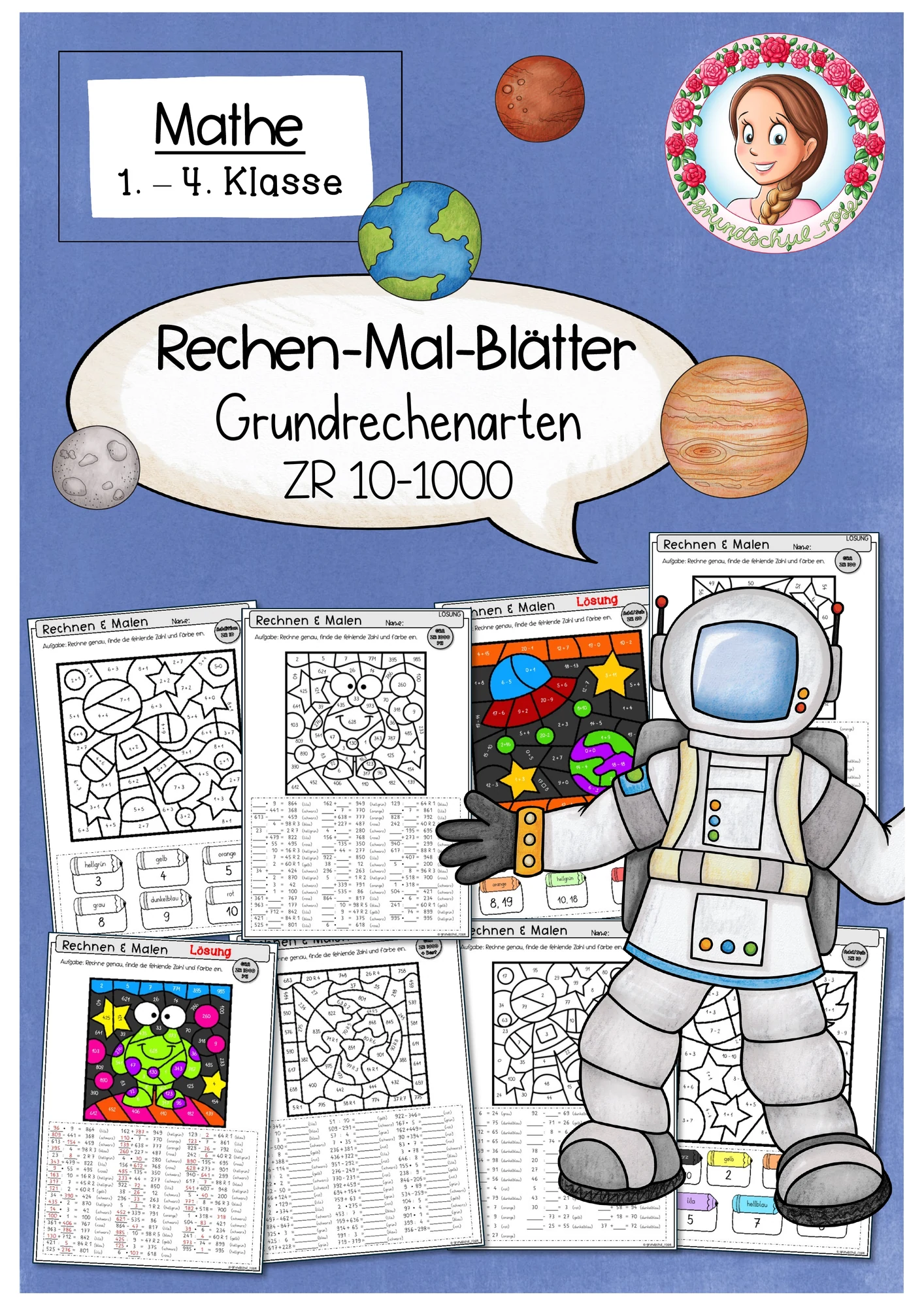 Rechenmalblätter Planeten | Grundrechenarten Klasse 1-4