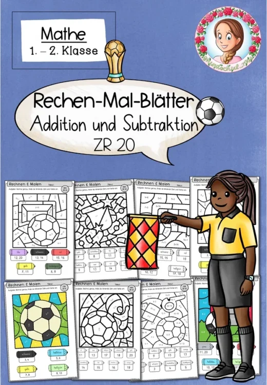 Rechenmalblätter Fußball-WM für Klasse 1-2 im ZR 20