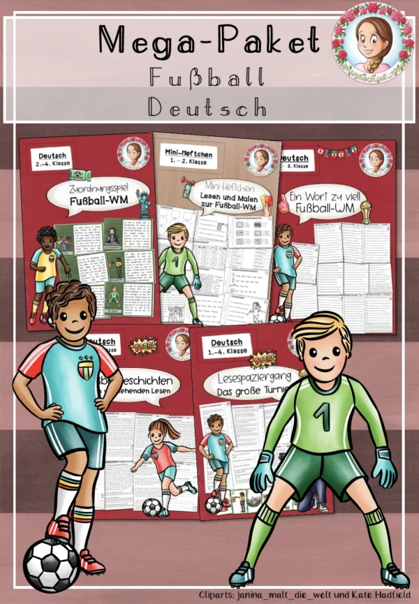 Mega-Paket Fußball WM Deutsch Lesen Schreiben – Cover für Deutsch, 1. Klasse, 2. Klasse, 3. Klasse