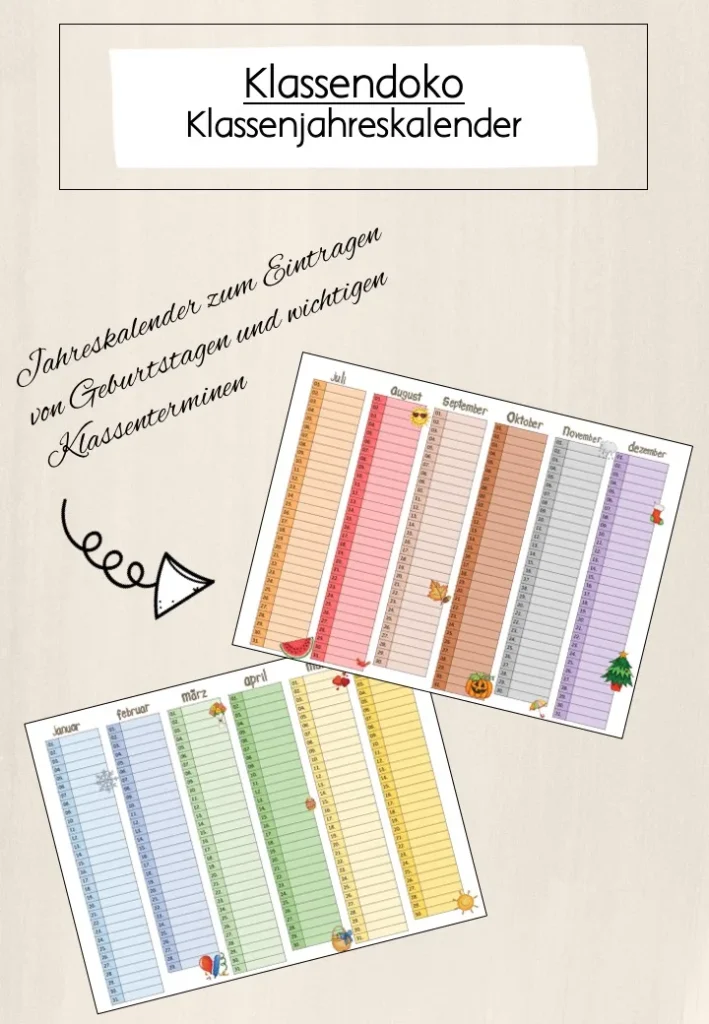 Klassenorganisation Jahreskalender - Cover für Grundschule