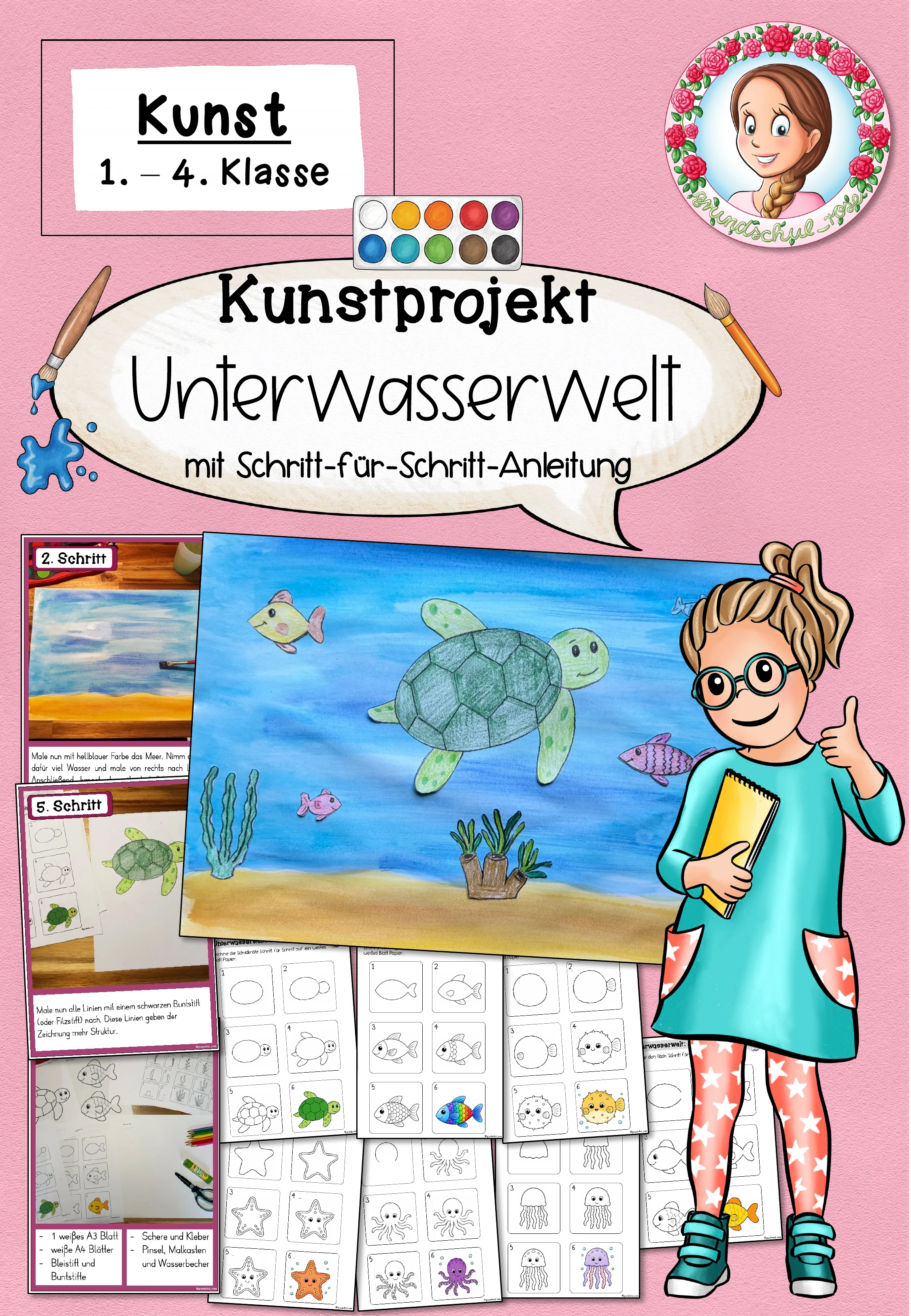 Cover: Kunstprojekt Unterwasserwelt | Sommer Kunst Klasse 1-4 – digitales Unterrichtsmaterial für die Grundschule