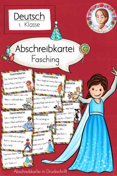Abschreibkartei Fasching Druckschrift (Klasse 1) Deutsch – 720498