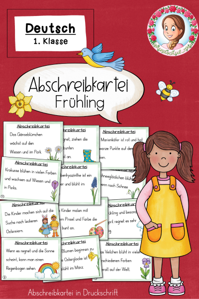 Abschreibkartei Frühling Klasse 1 Druckschrift – 280979