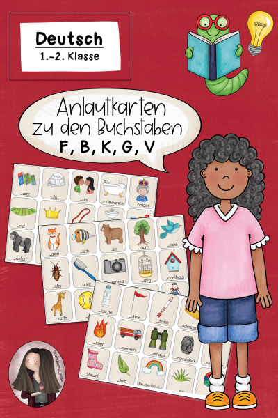 Anlautbilder zu den Buchstaben F, B, K, G, V (Klasse 1 bis 2) Deutsch – 581424