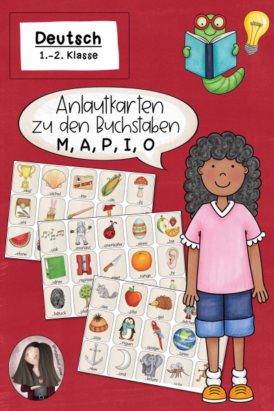 Anlautkarten zu den Buchstaben M, A, P, I & O (Klasse 1 bis 2) Deutsch – 230928