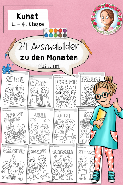 24 Ausmalbilder zu den Monaten / Jahr / Jahreszeiten (1.-4. Klasse) Kunst – 1704467