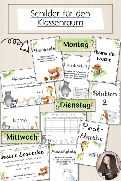 Classroommanagement: Schilder für die Klasse (Waldtiere) – 407744