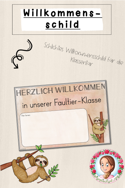 Faultier-Klasse: Willkommensschild (Classroommanagement) – 887490