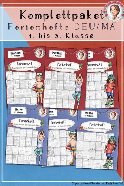 Ferienheft Mathe Deutsch 1. & 2. & 3. Klasse – Wiederholung & Übungen Komplettpaket – 1594570