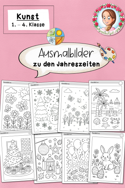 FREEBIE: Ausmalbilder Jahreszeiten (1.-4. Klasse) Kunst – 1701071
