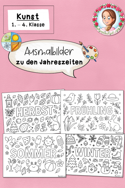 FREEBIE: 4 Ausmalbilder Jahreszeiten (1.-4. Klasse) Kunst – 1704323