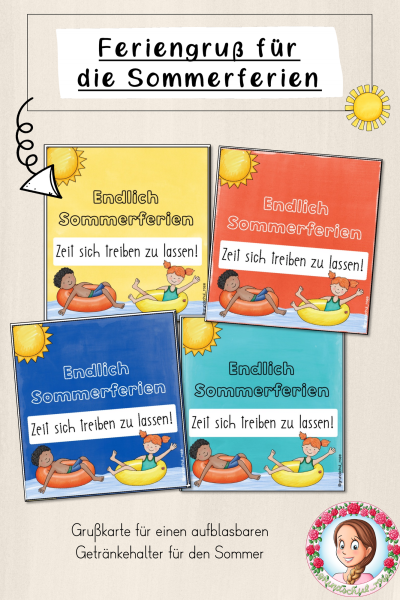 Grußkärtchen Sommerferien – Abschied mit aufblasbarem Flamingo – 1586995